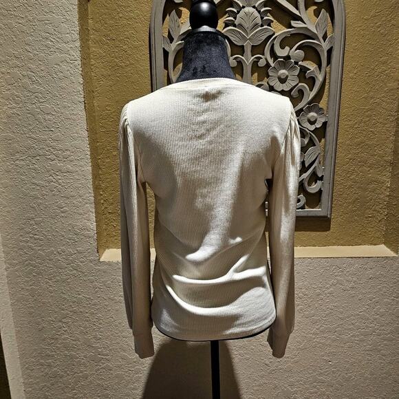 J.Crew Womens M Vintage Rib Cream Soft Long Sleeve Cotton Cabincore Preppy - Picture 2 of 7